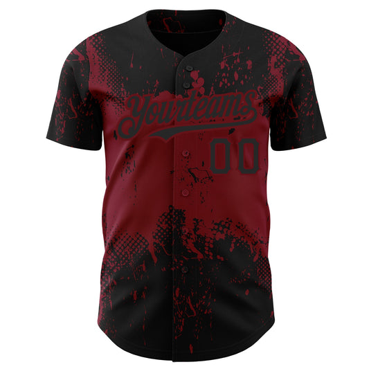 Custom Black Crimson 3D Pattern Design Abstract Splatter Grunge Art Authentic Baseball Jersey - Sky-Custom