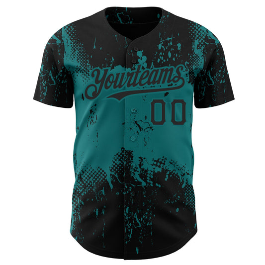 Custom Black Teal 3D Pattern Design Abstract Splatter Grunge Art Authentic Baseball Jersey - Sky-Custom