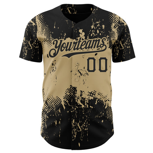 Custom Black Vegas Gold 3D Pattern Design Abstract Splatter Grunge Art Authentic Baseball Jersey - Sky-Custom