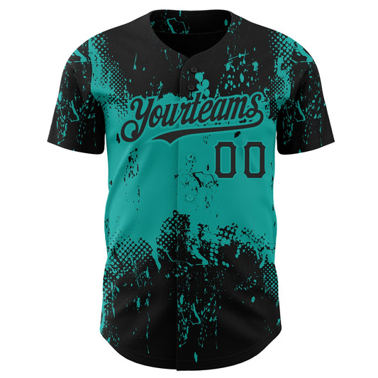 Custom Black Aqua 3D Pattern Design Abstract Splatter Grunge Art Authentic Baseball Jersey - Sky-Custom