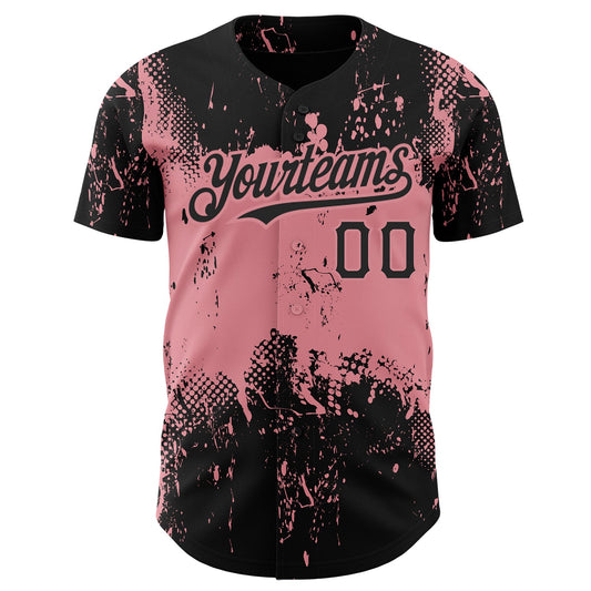 Custom Black Medium Pink 3D Pattern Design Abstract Splatter Grunge Art Authentic Baseball Jersey - Sky-Custom