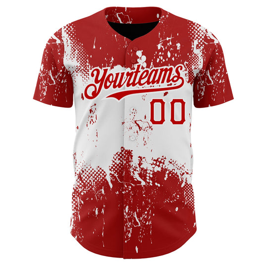 Custom Red White 3D Pattern Design Abstract Splatter Grunge Art Authentic Baseball Jersey - Sky-Custom