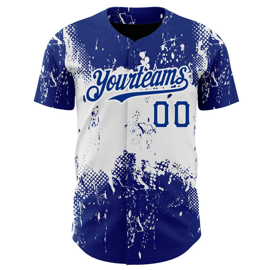 Custom Royal White 3D Pattern Design Abstract Splatter Grunge Art Authentic Baseball Jersey - Sky-Custom
