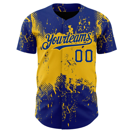 Custom Royal Yellow 3D Pattern Design Abstract Splatter Grunge Art Authentic Baseball Jersey - Sky-Custom