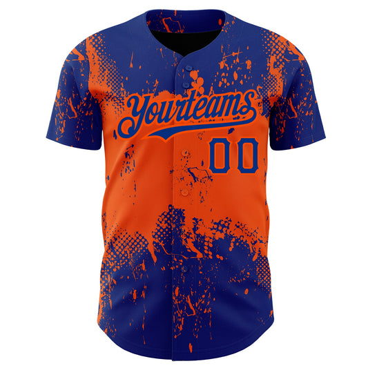 Custom Royal Orange 3D Pattern Design Abstract Splatter Grunge Art Authentic Baseball Jersey - Sky-Custom