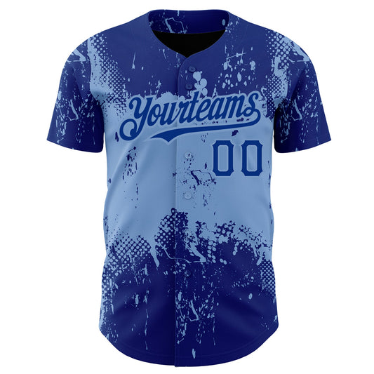 Custom Royal Light Blue 3D Pattern Design Abstract Splatter Grunge Art Authentic Baseball Jersey - Sky-Custom