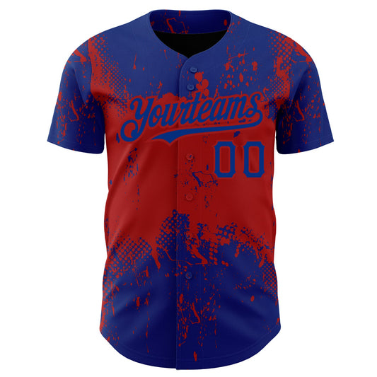 Custom Royal Red 3D Pattern Design Abstract Splatter Grunge Art Authentic Baseball Jersey - Sky-Custom