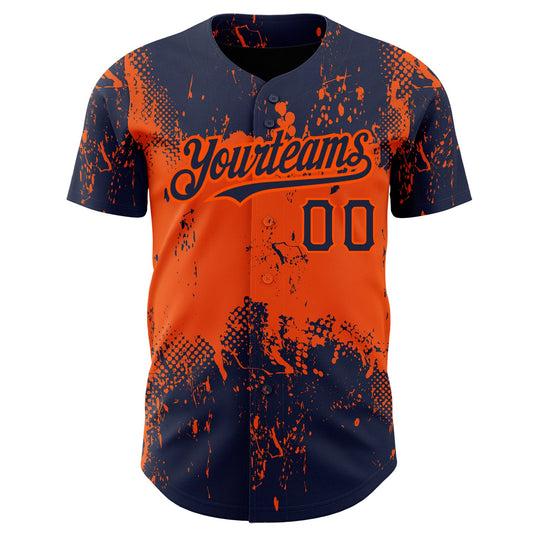 Custom Navy Orange 3D Pattern Design Abstract Splatter Grunge Art Authentic Baseball Jersey - Sky-Custom