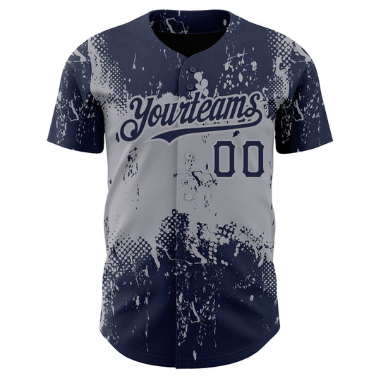 Custom Navy Gray 3D Pattern Design Abstract Splatter Grunge Art Authentic Baseball Jersey - Sky-Custom
