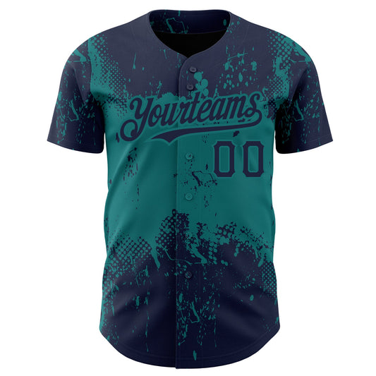 Custom Navy Teal 3D Pattern Design Abstract Splatter Grunge Art Authentic Baseball Jersey - Sky-Custom