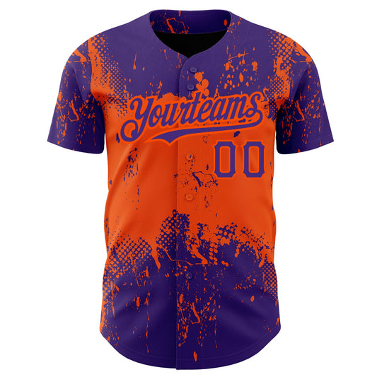 Custom Purple Orange 3D Pattern Design Abstract Splatter Grunge Art Authentic Baseball Jersey - Sky-Custom