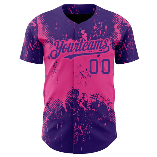 Custom Purple Pink 3D Pattern Design Abstract Splatter Grunge Art Authentic Baseball Jersey - Sky-Custom