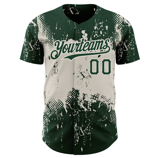 Custom Green Cream 3D Pattern Design Abstract Splatter Grunge Art Authentic Baseball Jersey - Sky-Custom
