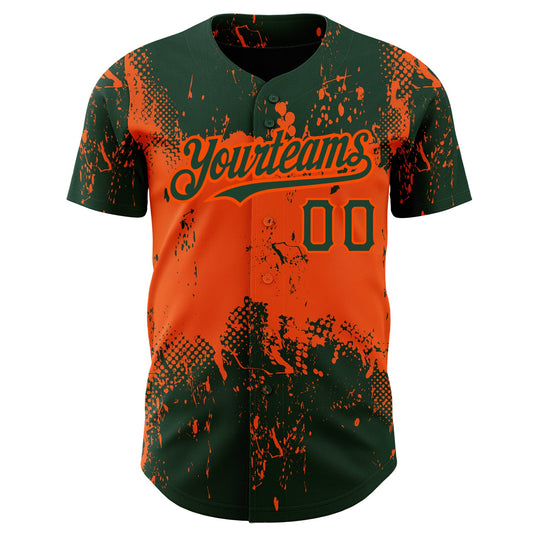 Custom Green Orange 3D Pattern Design Abstract Splatter Grunge Art Authentic Baseball Jersey - Sky-Custom