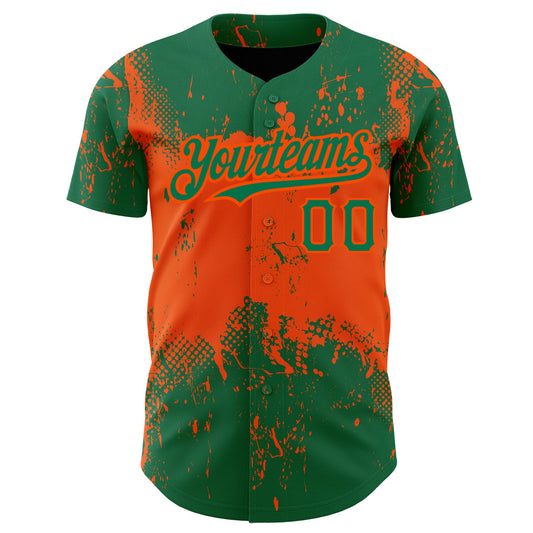 Custom Kelly Green Orange 3D Pattern Design Abstract Splatter Grunge Art Authentic Baseball Jersey - Sky-Custom
