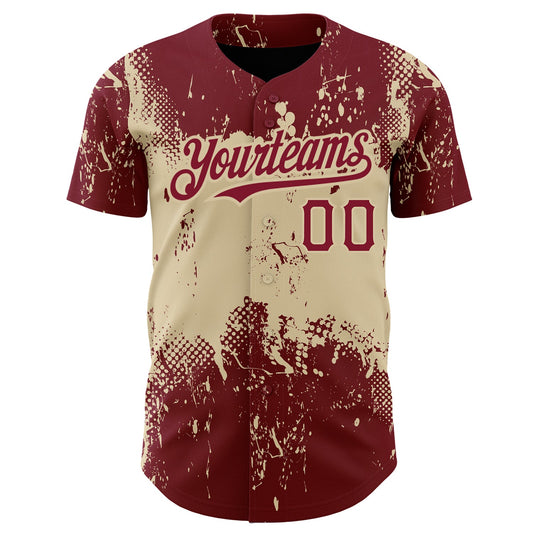 Custom Crimson City Cream 3D Pattern Design Abstract Splatter Grunge Art Authentic Baseball Jersey - Sky-Custom