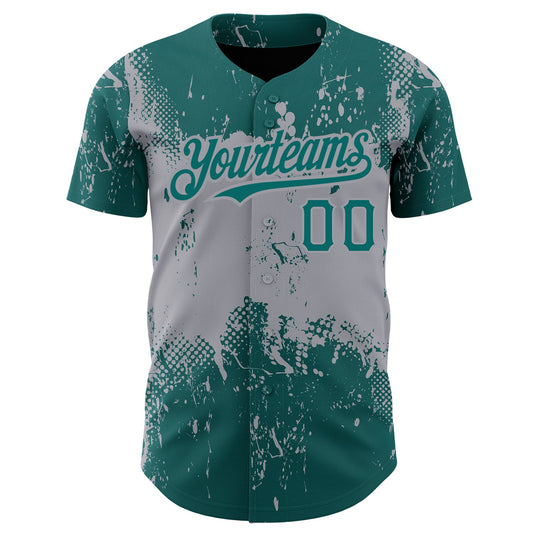 Custom Teal Gray 3D Pattern Design Abstract Splatter Grunge Art Authentic Baseball Jersey - Sky-Custom