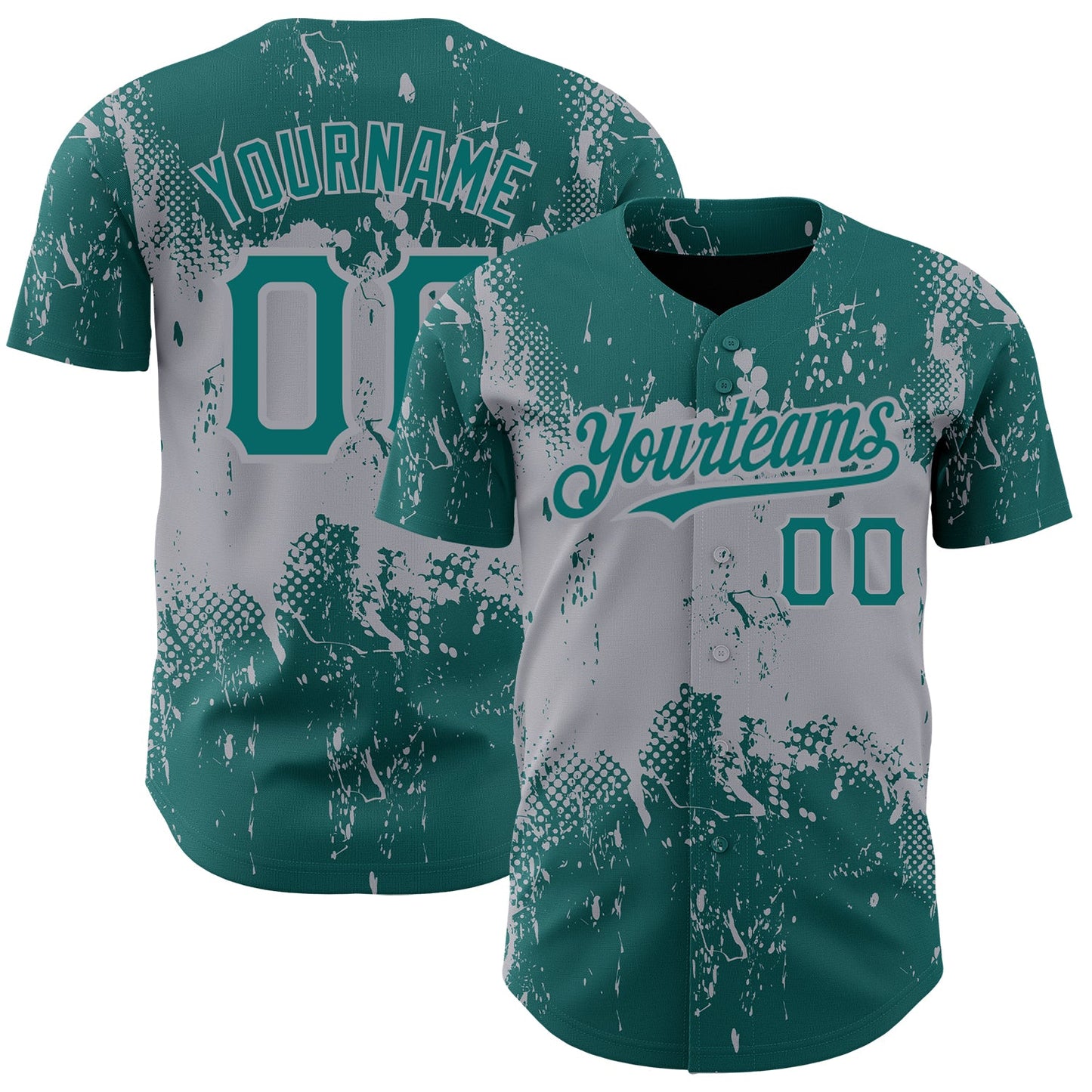 Custom Teal Gray 3D Pattern Design Abstract Splatter Grunge Art Authentic Baseball Jersey - Sky-Custom