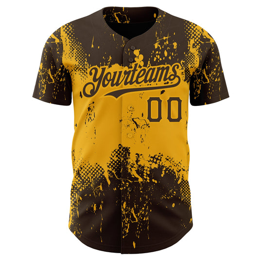 Custom Brown Gold 3D Pattern Design Abstract Splatter Grunge Art Authentic Baseball Jersey - Sky-Custom