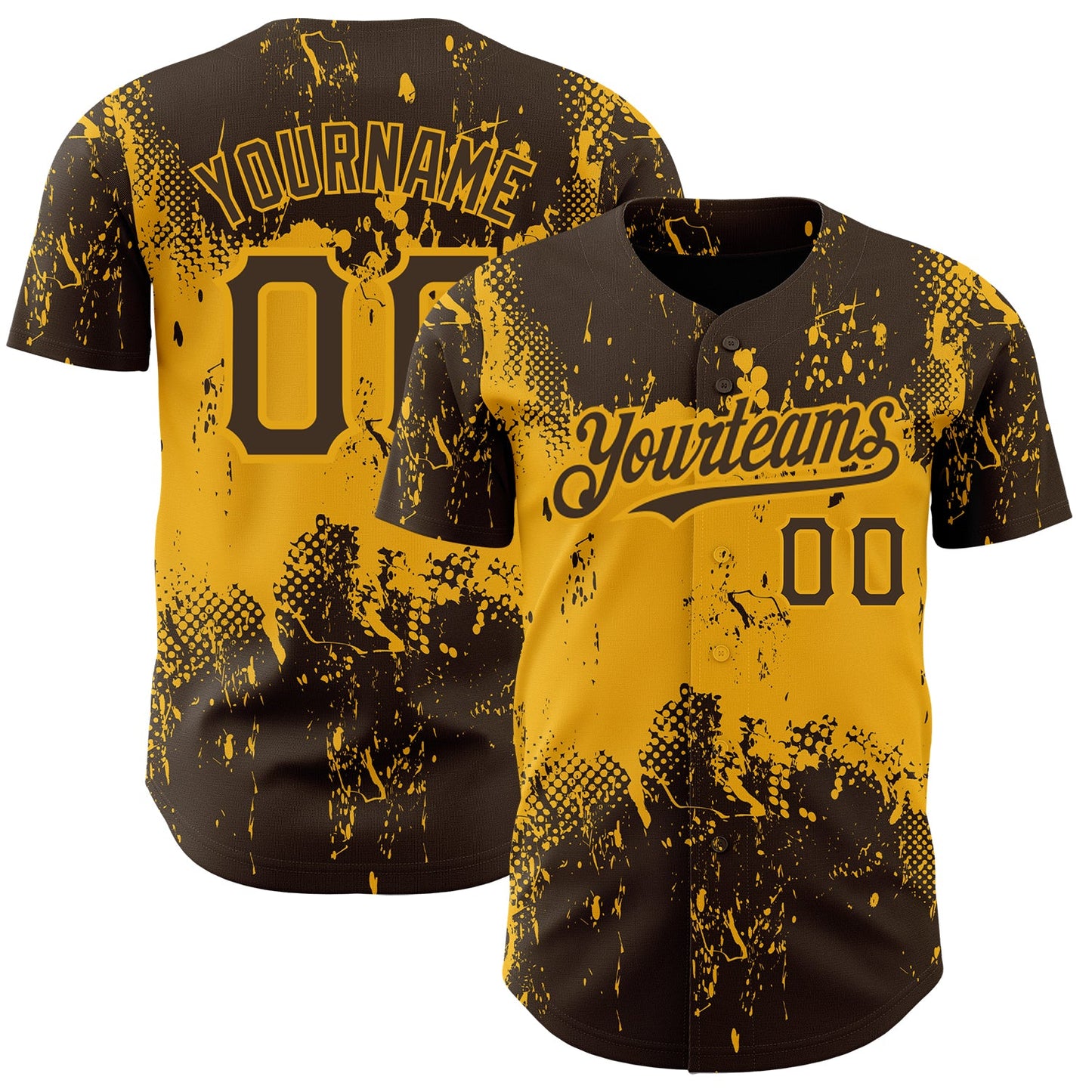 Custom Brown Gold 3D Pattern Design Abstract Splatter Grunge Art Authentic Baseball Jersey - Sky-Custom