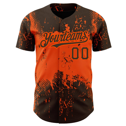 Custom Brown Orange 3D Pattern Design Abstract Splatter Grunge Art Authentic Baseball Jersey - Sky-Custom