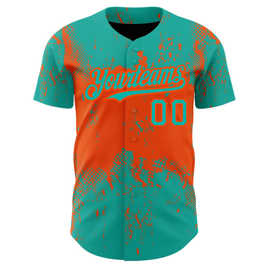 Custom Aqua Orange 3D Pattern Design Abstract Splatter Grunge Art Authentic Baseball Jersey - Sky-Custom
