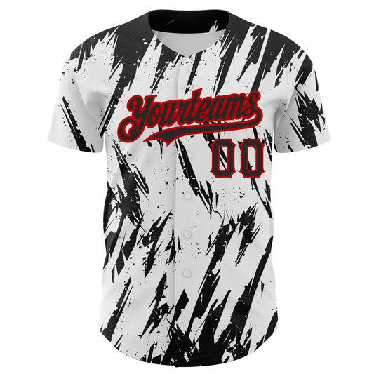 Custom White Black-Red 3D Pattern Design Abstract Sharp Shape Authentic Baseball Jersey - Sky-Custom