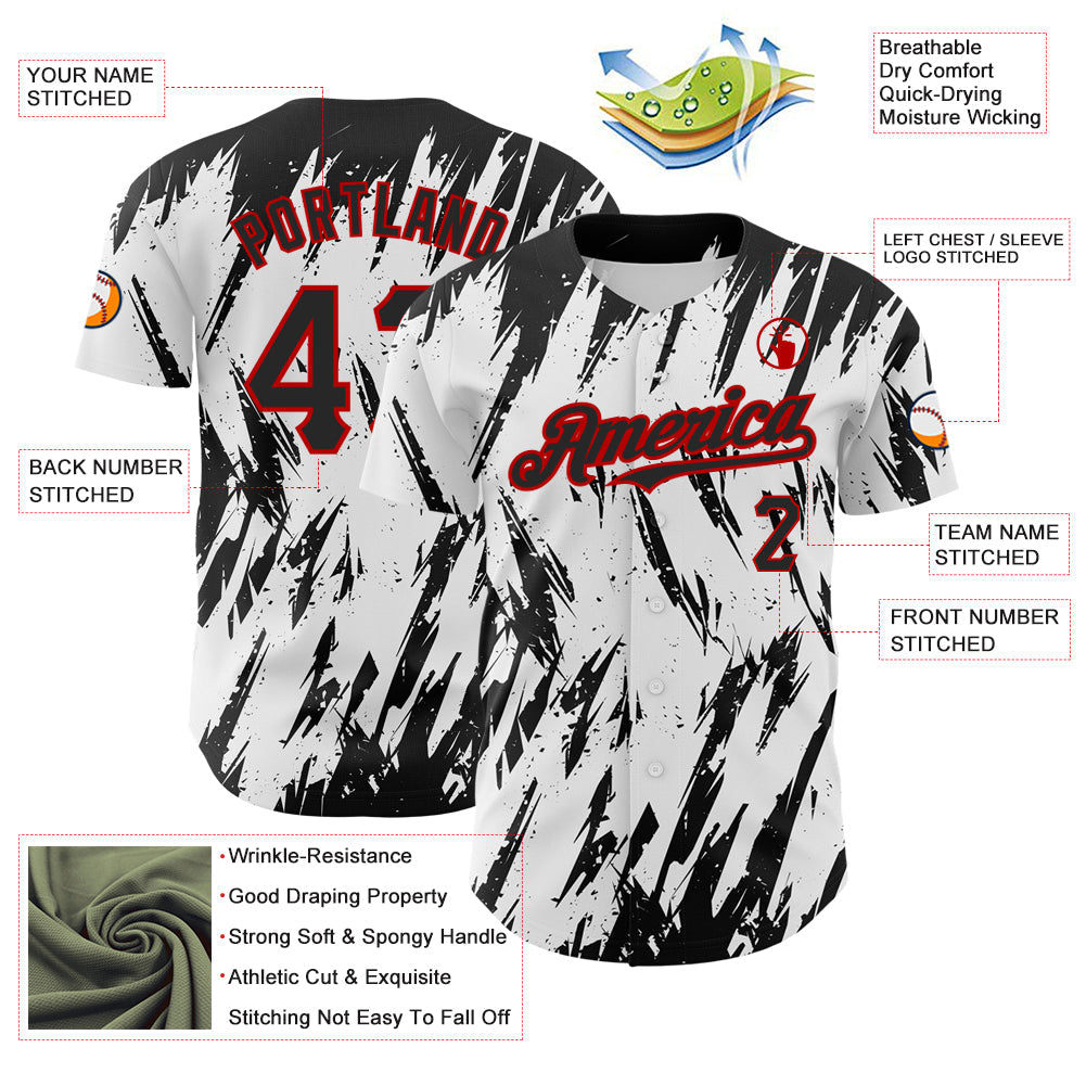 Custom White Black-Red 3D Pattern Design Abstract Sharp Shape Authentic Baseball Jersey - Sky-Custom