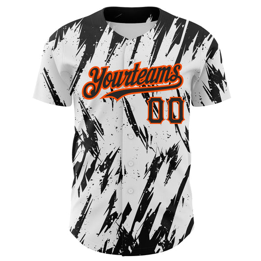 Custom White Black-Orange 3D Pattern Design Abstract Sharp Shape Authentic Baseball Jersey - Sky-Custom