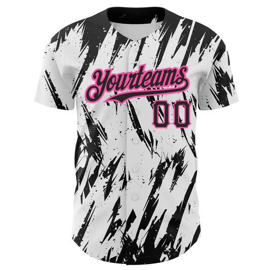 Custom White Black-Pink 3D Pattern Design Abstract Sharp Shape Authentic Baseball Jersey - Sky-Custom