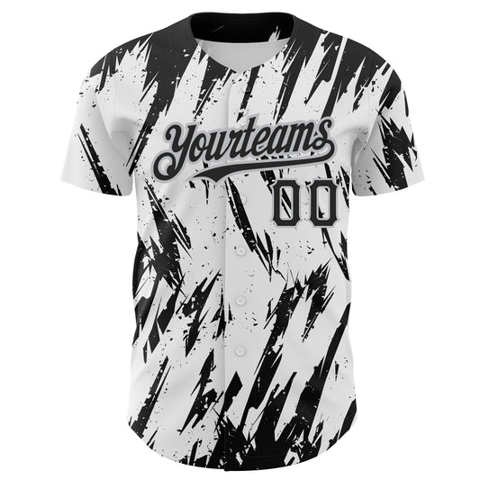 Custom White Black-Gray 3D Pattern Design Abstract Sharp Shape Authentic Baseball Jersey - Sky-Custom