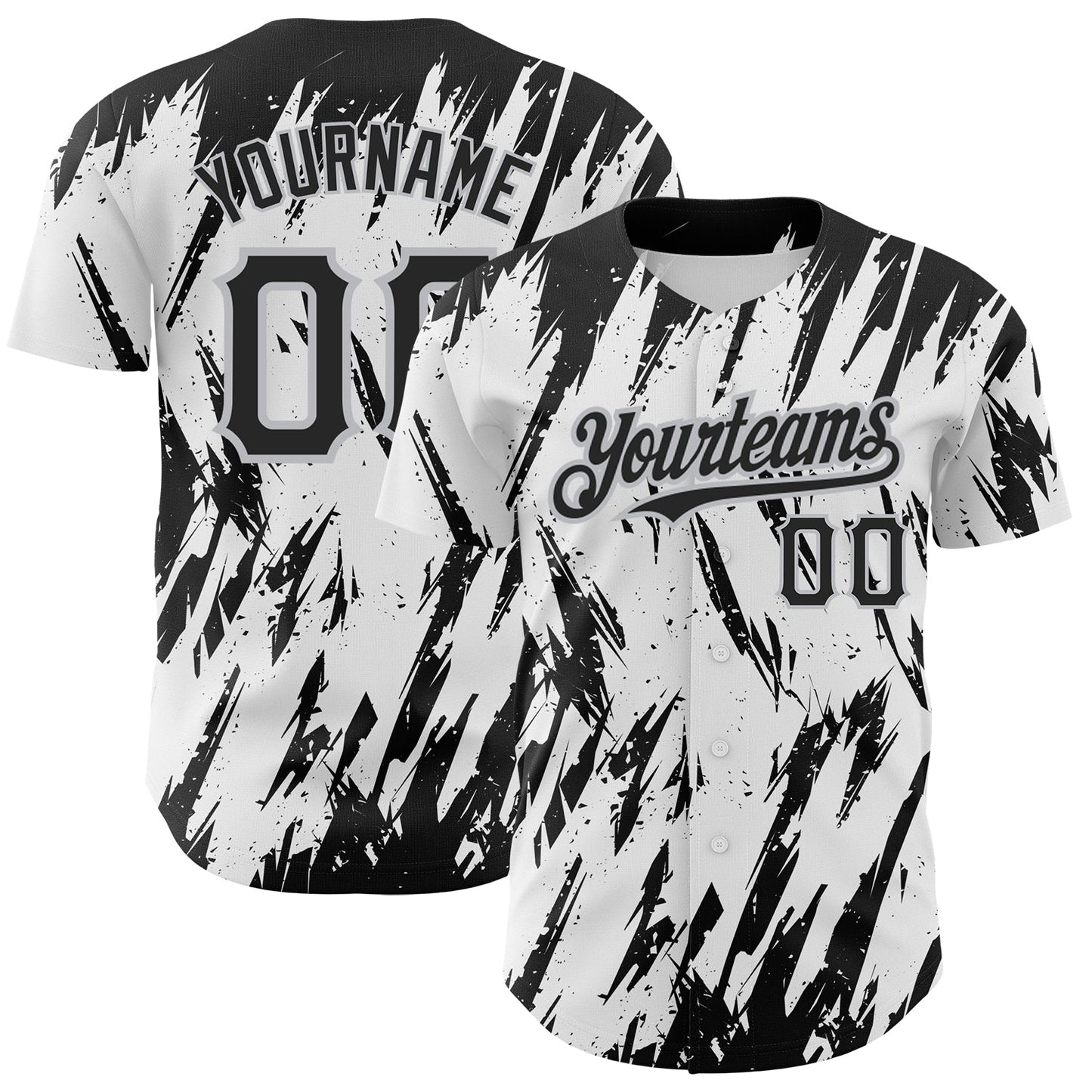 Custom White Black-Gray 3D Pattern Design Abstract Sharp Shape Authentic Baseball Jersey - Sky-Custom