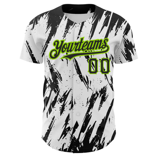 Custom White Black-Neon Green 3D Pattern Design Abstract Sharp Shape Authentic Baseball Jersey - Sky-Custom
