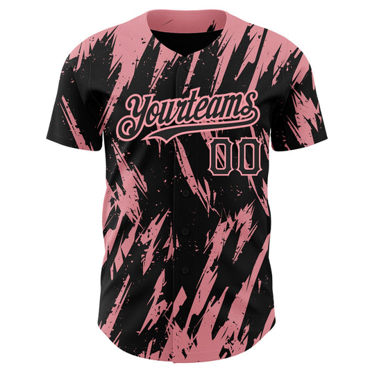 Custom Black Medium Pink 3D Pattern Design Abstract Sharp Shape Authentic Baseball Jersey - Sky-Custom