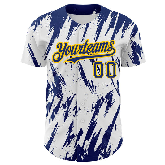 Custom White Royal-Yellow 3D Pattern Design Abstract Sharp Shape Authentic Baseball Jersey - Sky-Custom