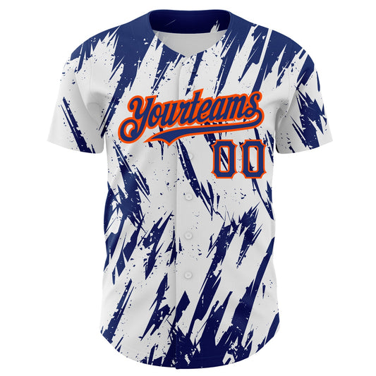 Custom White Royal-Orange 3D Pattern Design Abstract Sharp Shape Authentic Baseball Jersey - Sky-Custom