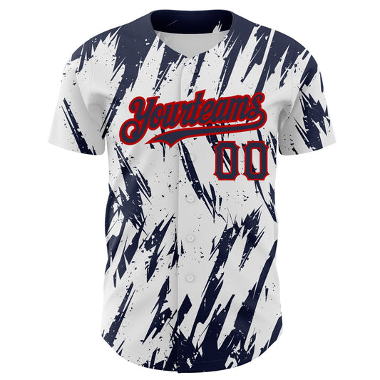 Custom White Navy-Red 3D Pattern Design Abstract Sharp Shape Authentic Baseball Jersey - Sky-Custom