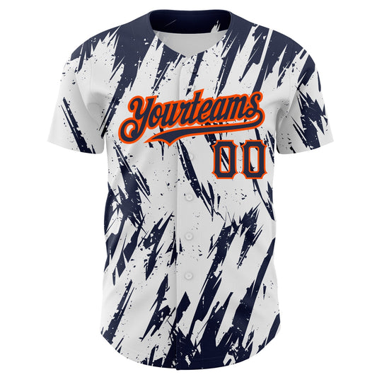 Custom White Navy-Orange 3D Pattern Design Abstract Sharp Shape Authentic Baseball Jersey - Sky-Custom