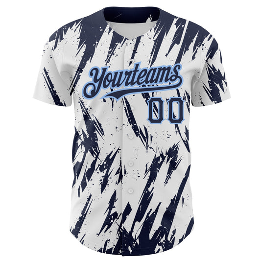 Custom White Navy-Light Blue 3D Pattern Design Abstract Sharp Shape Authentic Baseball Jersey - Sky-Custom