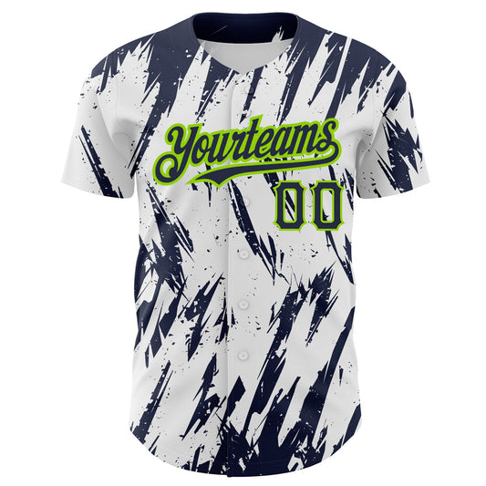 Custom White Navy-Neon Green 3D Pattern Design Abstract Sharp Shape Authentic Baseball Jersey - Sky-Custom