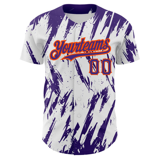 Custom White Purple-Orange 3D Pattern Design Abstract Sharp Shape Authentic Baseball Jersey - Sky-Custom