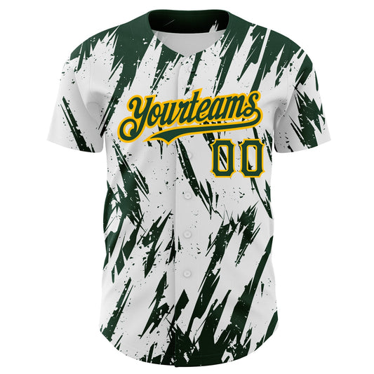 Custom White Green-Gold 3D Pattern Design Abstract Sharp Shape Authentic Baseball Jersey - Sky-Custom