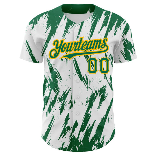 Custom White Kelly Green-Gold 3D Pattern Design Abstract Sharp Shape Authentic Baseball Jersey - Sky-Custom
