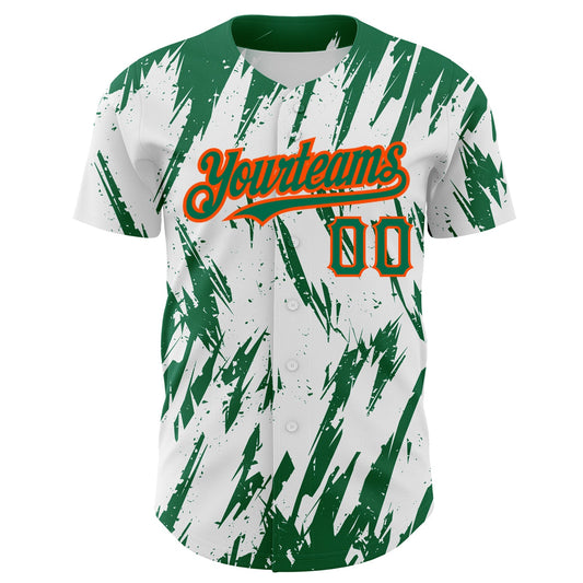 Custom White Kelly Green-Orange 3D Pattern Design Abstract Sharp Shape Authentic Baseball Jersey - Sky-Custom