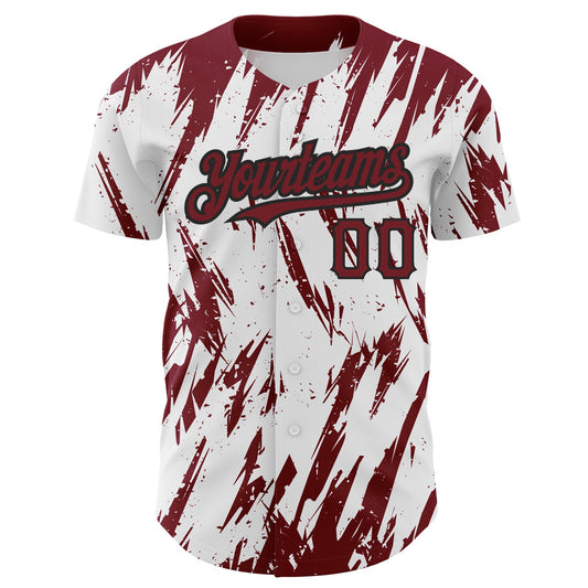Custom White Crimson-Black 3D Pattern Design Abstract Sharp Shape Authentic Baseball Jersey - Sky-Custom