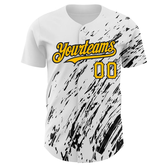 Custom White Gold-Black 3D Pattern Design Abstract Splash Authentic Baseball Jersey - Sky-Custom