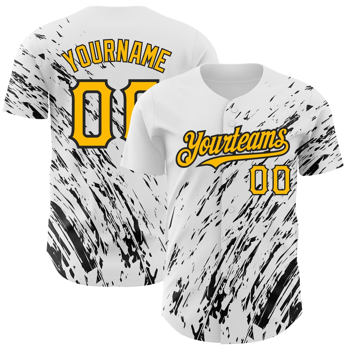 Custom White Gold-Black 3D Pattern Design Abstract Splash Authentic Baseball Jersey - Sky-Custom