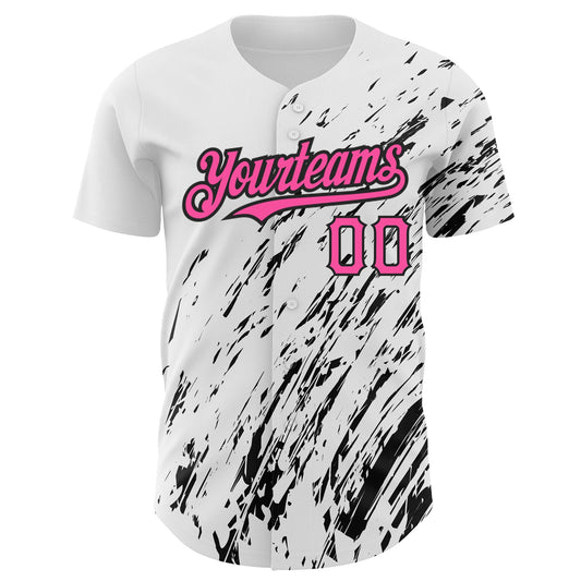 Custom White Pink-Black 3D Pattern Design Abstract Splash Authentic Baseball Jersey - Sky-Custom