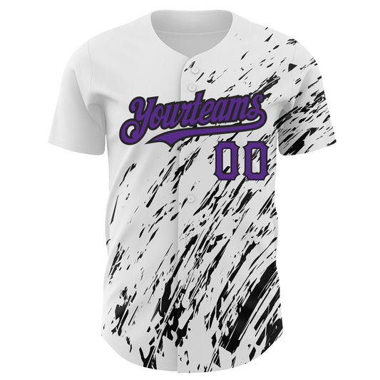 Custom White Purple-Black 3D Pattern Design Abstract Splash Authentic Baseball Jersey - Sky-Custom
