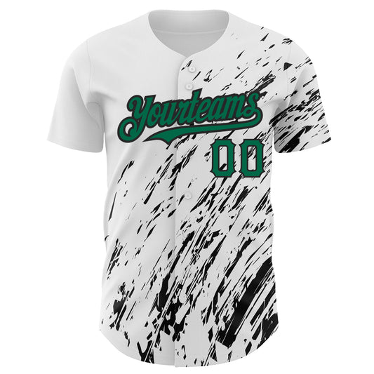 Custom White Kelly Green-Black 3D Pattern Design Abstract Splash Authentic Baseball Jersey - Sky-Custom